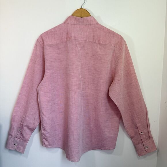 UNTUCKit Solid Pink Slubby COTTON LINEN Blend Button Down Collar Casual Shirt L - Picture 2 of 8